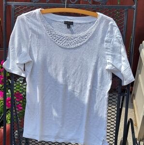 Like New Talbots White Fitted Embellished Short Sleeve Tee
